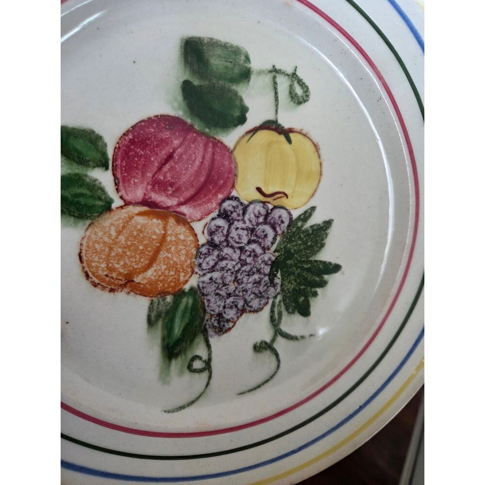 Blue Ridge Southern Pottery Fruit Pattern Dinner Plates Yellow Coral Border - Picture 3 of 6